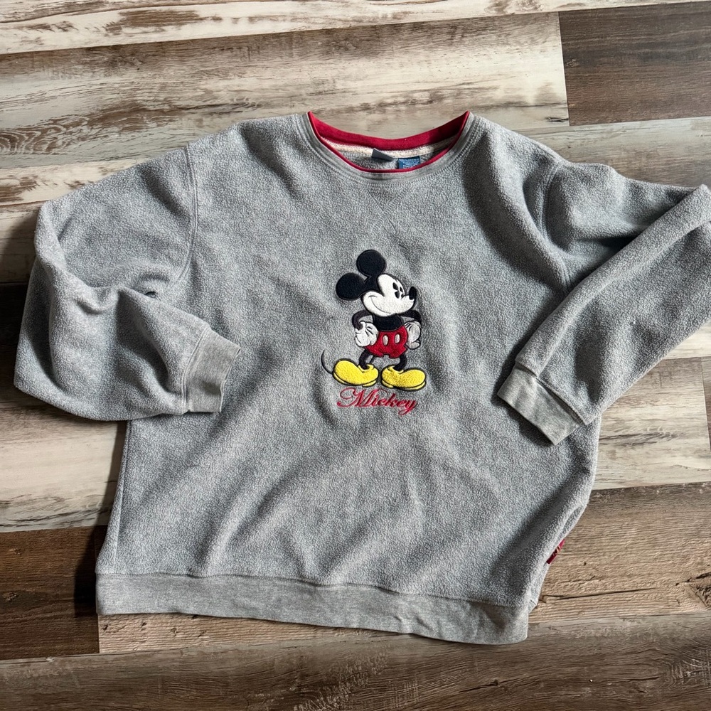 Disney Vintage Mickey Mouse Gray Crewneck Fleece Sweatshirt